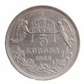 sides of a silver five Korona, circa 1909
