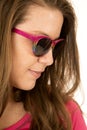 Sideview of a female model wearing sun glasses