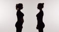 Sideview medium shot capturing dual silhouettes with identical BMI but different waisttoheight ratios questioning BMIs Royalty Free Stock Photo