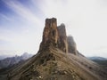 Sideview panorama of Tre Cime mountain from Paternsattel Forcella Lavaredo in Dolomites South Tyrol Italy alps Europe Royalty Free Stock Photo