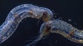 A sideview shot of a pair of nematodes with the males clearly visible as it wraps around the females body. . Royalty Free Stock Photo