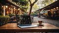 Sidewalk cafe table ai generated laptop template