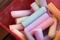 Sidewalk Chalk in Red Bin Royalty Free Stock Photo