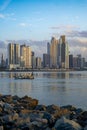 Promenade and skyline background in Panama City