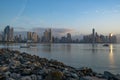 Panama City skyline with fishing boats, Panama