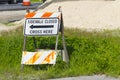 Sidewalk Closed Sign due to Road Construction Royalty Free Stock Photo