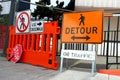 Sidewalk Closed signs for works. Stop and Detour signs Royalty Free Stock Photo