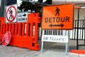 Sidewalk Closed signs for works. Stop and Detour signs Royalty Free Stock Photo
