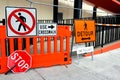 Sidewalk Closed signs for works. Stop and Detour signs Royalty Free Stock Photo