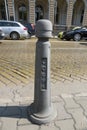 Sidewalk column with the inscription `Sofia`.