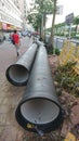 Shenzhen, China: sidewalk construction, underground drainage pipe replacement Royalty Free Stock Photo