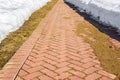 sidewalk in early spring when the snow melts Royalty Free Stock Photo