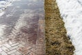 sidewalk in early spring when the snow melts. Royalty Free Stock Photo
