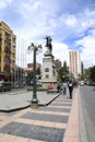 Sidewalk in El Prado street and Bolivar statue in La Paz Royalty Free Stock Photo