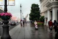 Sidewalk of Nevsky Prospekt, near Anichgovo Palace, after rain.