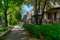 Sidewalk next to a Row of Old Homes in Logan Square Chicago