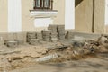 Sidewalk repair. Replacing tiles on the sidewalk Royalty Free Stock Photo