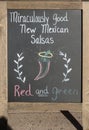 Sidewalk sign, red and green salsa