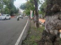 sidewalk street with ceramic brick tiles for pedestrians in indonesia