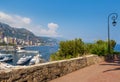 Sidewalk and view on Monte Carlo, Monaco. Royalty Free Stock Photo