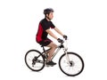 Sideways full shot of a guy riding a bike Royalty Free Stock Photo