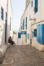 Sidi Bou Said, Tunis, Tunisia. White and blue town, Narrow picturesque street