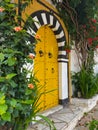 Sidi bou Said, Tunisia - January 6, 2022: Traditionally painted tunisian door