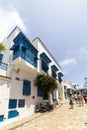 Sidi Bou Said, Tunisia, Alley with traditional white houses and blue doors