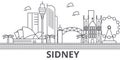 Sidney architecture line skyline illustration. Linear vector cityscape with famous landmarks, city sights, design icons