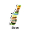 Sidon map design template, Vector map of Lebanon with named governorates and travel icons