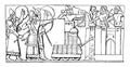 Siege of a City with Battering Ram of a hieroglyphic depicting, vintage engraving