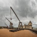 Siege weapons at Chateau de Castelnaud in FRance Royalty Free Stock Photo