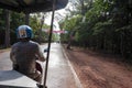 Siem Reap, Cambodia - August 3th, 2016: The tuk-tuk car driver, fast, not expensive, and convenient.