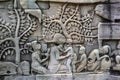 Bas relief sculpture, elephant charging into battle between the