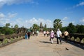 Siem Reap, Cambodia - December 2, 2015: People at the main entrance of Angkor Wat