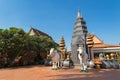 SIem Reap, Cambodia - February 1, 2017: Sculptures of sacred cows in Buddhist Temple Wat Preah Prom Rath