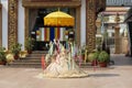 Siem Reap, Cambodia - 27 March 2018: Preah Promaeath pagoda inner yard. Khmer New Year sand stupa