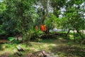 SIEM REAP, CAMBODIA - OCTOBER 16, 2015: Unidentified group of monk in Phnom Kulen waterfall in Kulen National Park, Siem Reap Royalty Free Stock Photo