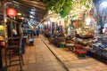 SIEM REAP, CAMBODIA - 29TH MARCH 2017: Bars, restaurants and lights along Pub Street in Siem Reap Cambodia at night Royalty Free Stock Photo