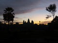 Silhouette of Angkor Wat - famous Cambodian landmark - on sunrise.