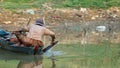 Siem Reap, Tonle Sap River, Cambodia -March 2018: Poor Fishermans life on the tonle sap river