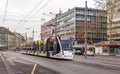 Siemens Combino tram on Bubenbergplatz in Bern Royalty Free Stock Photo