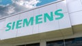 Siemens logo on the modern building facade. Editorial 3D rendering Royalty Free Stock Photo