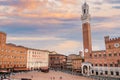 Public Palace and Tower of the Mangia square del campo in Siena in Tuscany, Italy Royalty Free Stock Photo