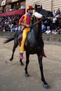 Jockey Riding Horse for Contrada Chiocciola at the Trial Race for the Palio di Siena Royalty Free Stock Photo