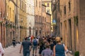 Siena, Italy - July 25, 2021: Street View of the medieval city of Siena in Tuscany, Italy Royalty Free Stock Photo