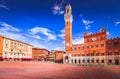 Siena, Italy. Medieval shell-shaped Piazza del Campo with Palazzo Pubblico, Tuscany Royalty Free Stock Photo
