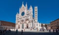 Siena town square with tourists and cathedral