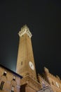 Siena by night. Piazza del Campo and Tower del Mangia illuminated.