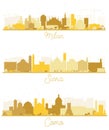 Siena Tuscany, Como and Milan Italy City Skyline Silhouette Set